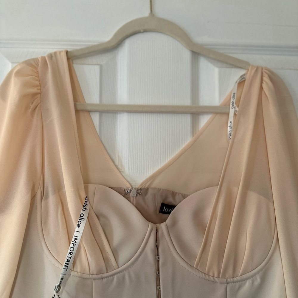 Lavish Alice Elegant Cream Puff Sleeve Dress - Picture 6 of 11